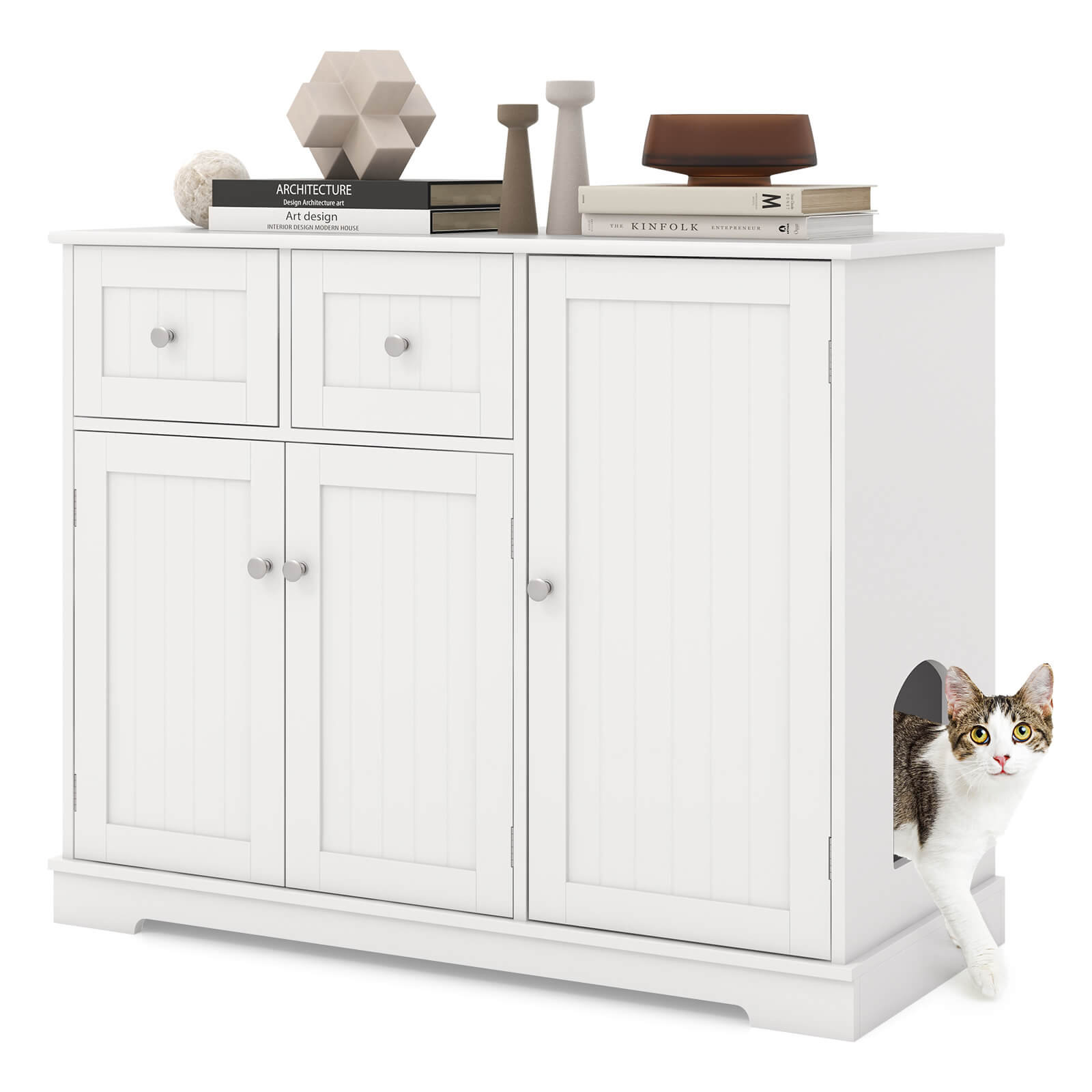 Tucker Murphy Pet™ Cat Litter Box Enclosure With 2 Drawers 3 Doors